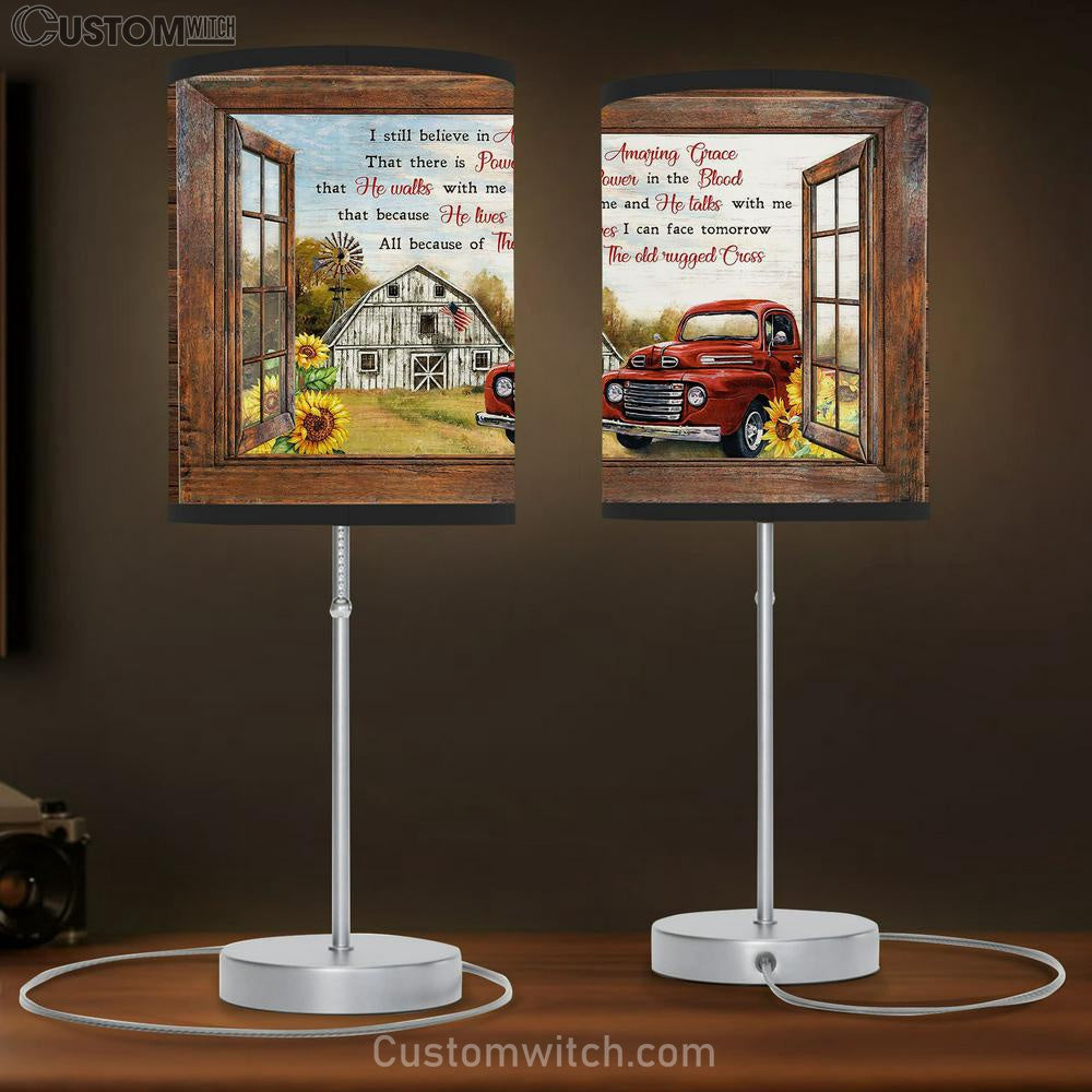 I Still Believe In Amazing Grace Sunflower Farm Red Ladybug Car Large Table Lamb Art - Christian Bedroom Decor - Religious Wall Decor