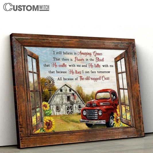 I Still Believe In Amazing Grace Sunflower Farm Red Ladybug Car Large Canvas Art - Christian Wall Decor - Religious Wall Decor