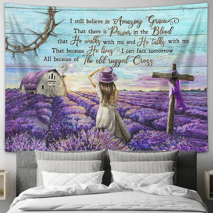 I Still Believe In Amazing Grace Tapestry - Lavender Field Beautiful Little Girl Large Tapestry Art - Christian Wall Decor - Religious Wall Decor