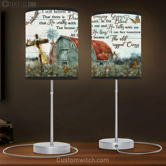 I Still Believe In Amazing Grace That There Is Power In The Blood Barn Cross Large Table Lamb Art - Christian Lamb Gift - Religious Table Lamb Prints