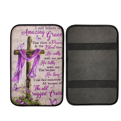 I Still Believe In Amazing Grace That There Is Power In The Blood Car Center Console Cover, Religious Car Interior Accessories
