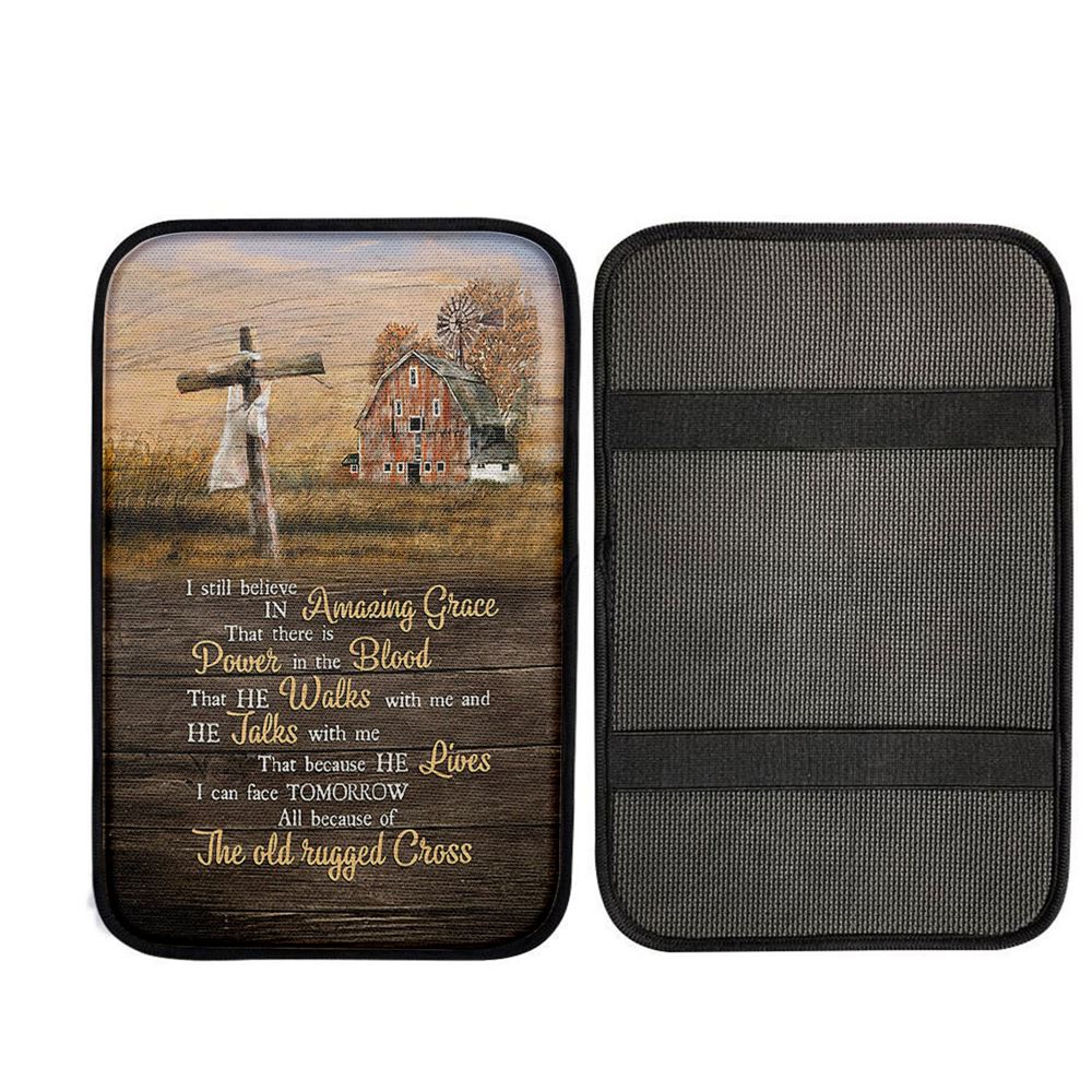 I Still Believe In Amazing Grace Wooden Cross Car Center Console Cover, Religious Car Interior Accessories