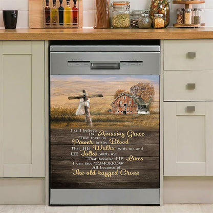 I Still Believe In Amazing Grace Wooden Cross Dishwasher Cover, Bible Verse Dishwasher Stickers, Christian Inspirational Kitchen Decor