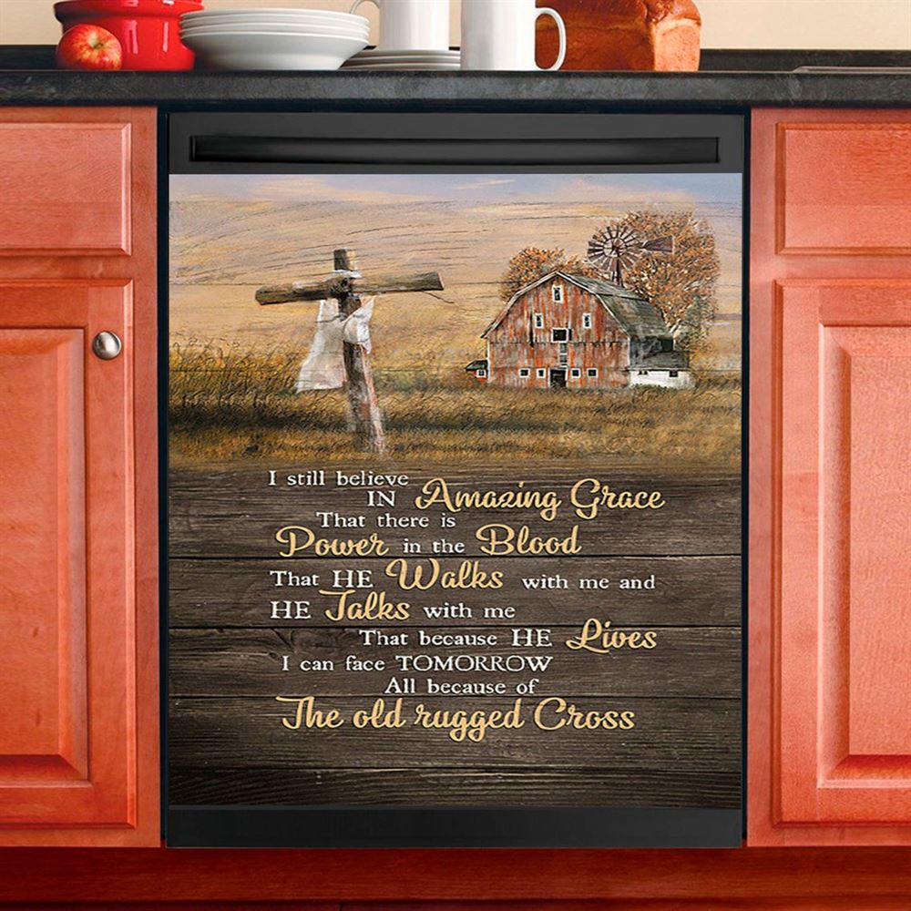 I Still Believe In Amazing Grace Wooden Cross Dishwasher Cover, Bible Verse Dishwasher Stickers, Christian Inspirational Kitchen Decor