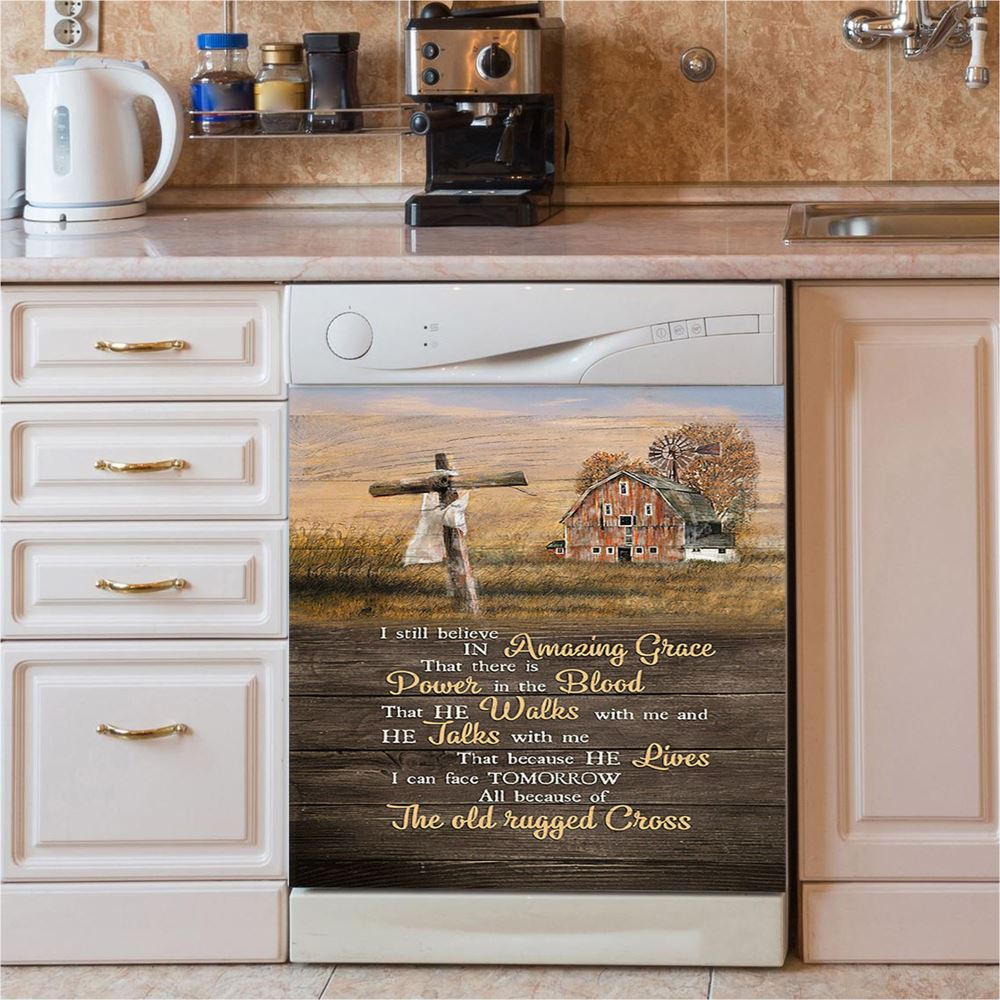 I Still Believe In Amazing Grace Wooden Cross Dishwasher Cover, Bible Verse Dishwasher Stickers, Christian Inspirational Kitchen Decor