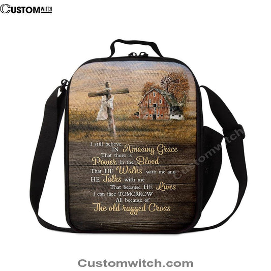I Still Believe In Amazing Grace Wooden Cross Lunch Bag, Christian Lunch Bag, Religious Lunch Box For School, Picnic