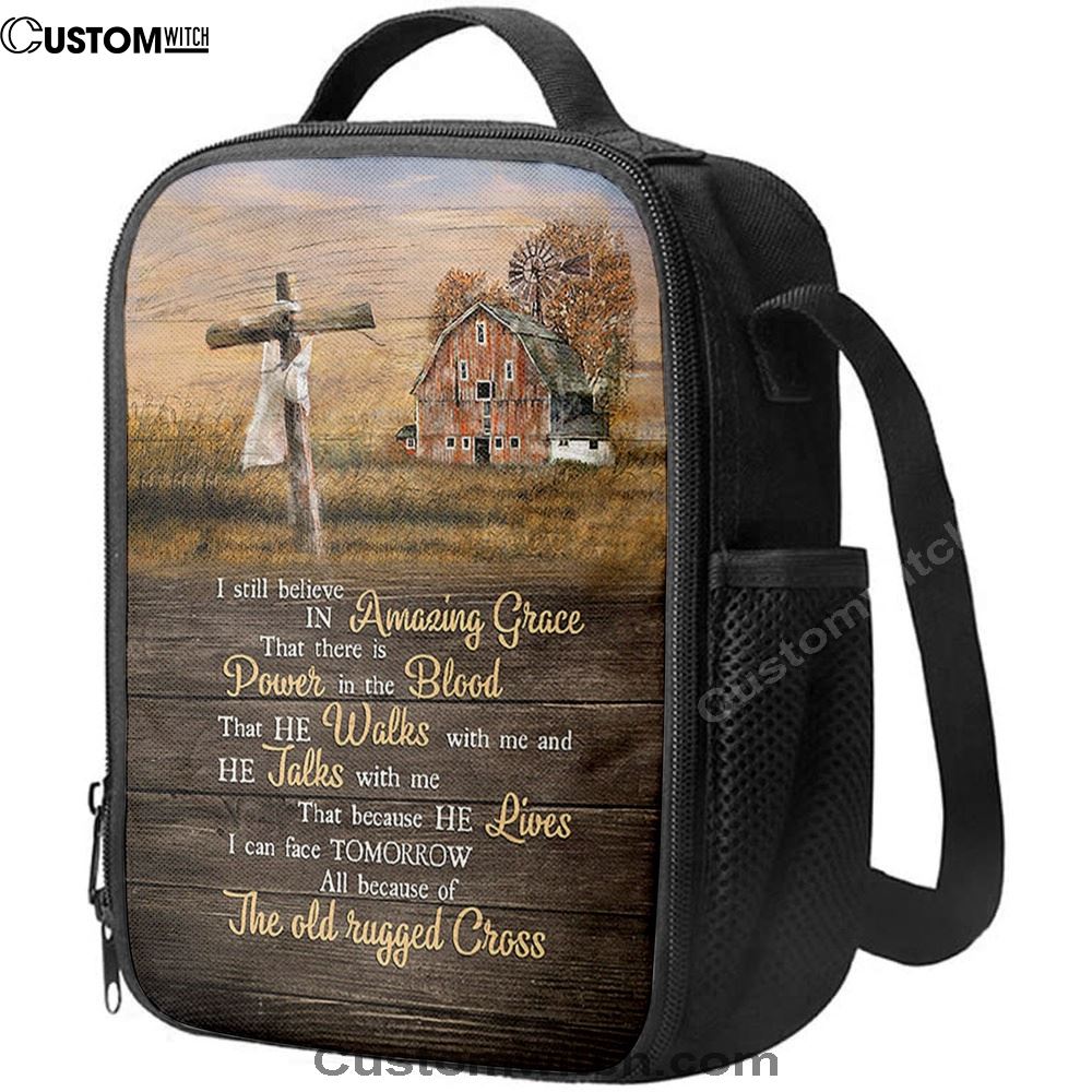 I Still Believe In Amazing Grace Wooden Cross Lunch Bag, Christian Lunch Bag, Religious Lunch Box For School, Picnic