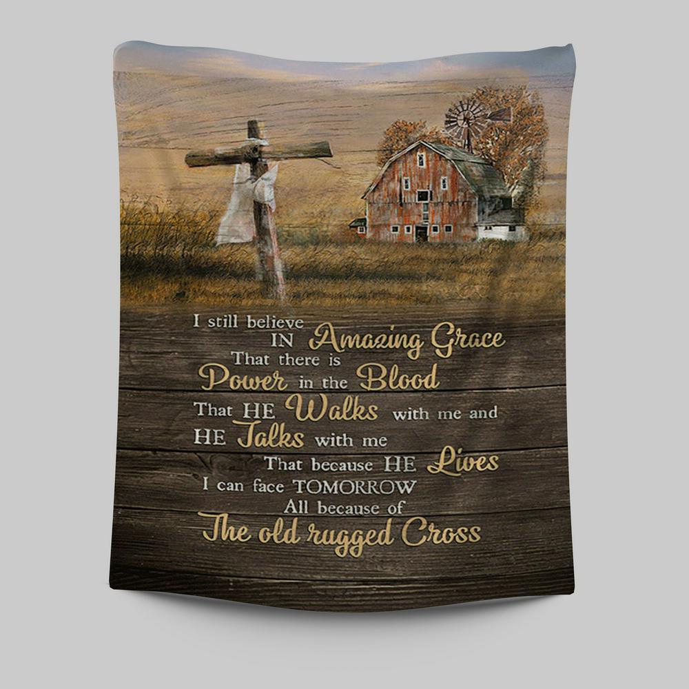 I Still Believe In Amazing Grace Wooden Cross Tapestry Art - Bible Verse Wall Art - Christian Inspirational Wall Decor