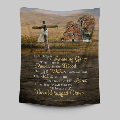 I Still Believe In Amazing Grace Wooden Cross Tapestry Art - Bible Verse Wall Art - Christian Inspirational Wall Decor