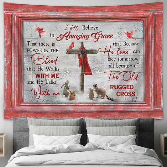 I Still Believe In Grace Animal Wooden Cross Tapestry Wall Art - Bible Verse Tapestry - Religious Tapestry Wall Hanging