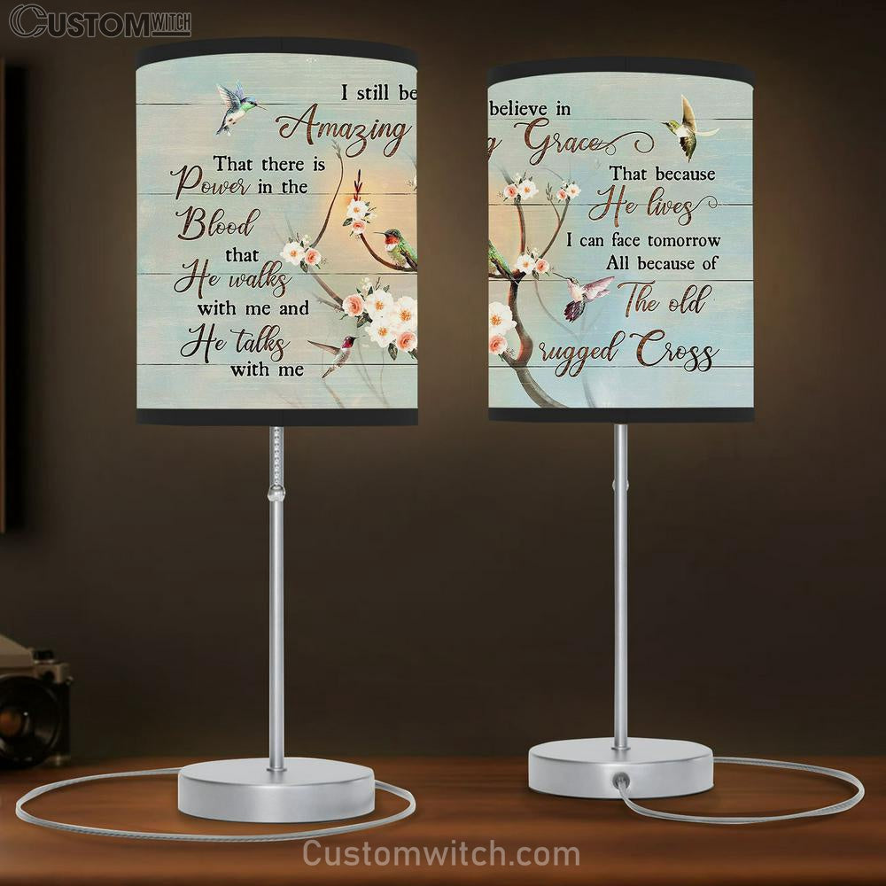 I Still Believe In Grace Apricot Blossom Hummingbird Table Lamb Gift - Bible Verse Table Lamb - Religious Bedroom Decor
