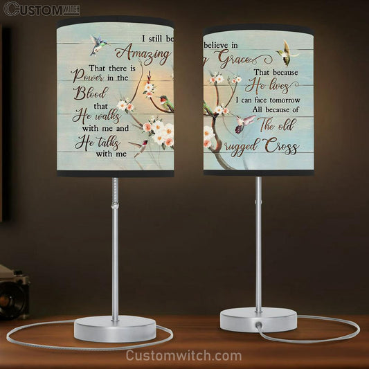 I Still Believe In Grace Apricot Blossom Hummingbird Table Lamb Gift - Bible Verse Table Lamb - Religious Bedroom Decor