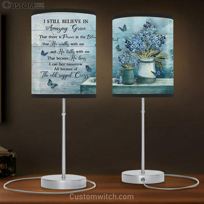 I Still Believe In Grace Baby Flower Vase Blue Butterfly Table Lamb Gift - Bible Verse Table Lamb - Religious Bedroom Decor
