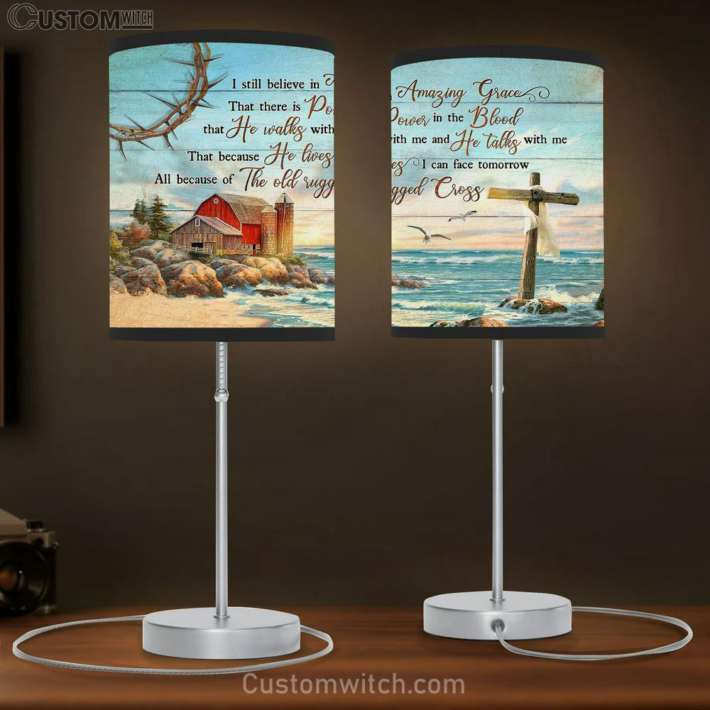 I Still Believe In Grace Beach Blue Ocean Rustic Farmhouse Table Lamb Gift - Bible Verse Table Lamb - Religious Bedroom Decor