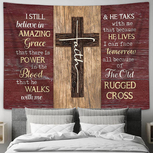 I Still Believe In Grace Cross Tapestry Wall Art - Bible Verse Tapestry - Religious Tapestry Wall Hanging
