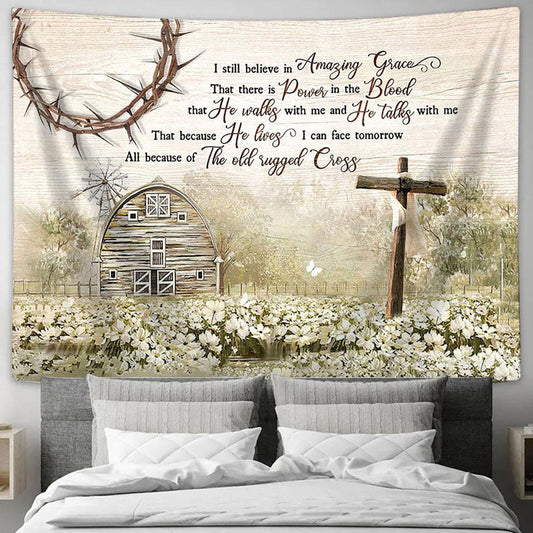 I Still Believe In Grace Flower Field Countryside Tapestry Wall Art - Bible Verse Tapestry - Religious Tapestry Wall Hanging