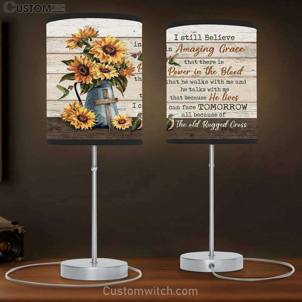 I Still Believe In Grace Sunflower Wooden Cross Table Lamb Prints - Religious Table Lamb Art - Christian Home Decor