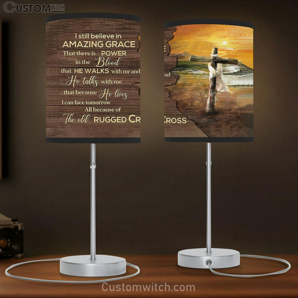 I Still Believe In Grace Sunset On The Beach Wooden Cross Table Lamb Prints - Religious Table Lamb Art - Christian Home Decor
