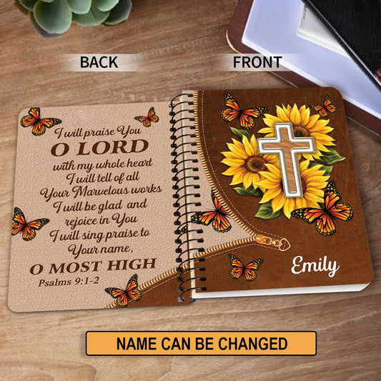 I Will Be Glad And Rejoice In You Personalized Sunflower Spiral Notebook, Christian Spiral Notebooks