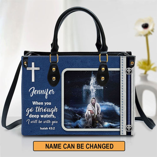 I Will Be With You Leather Bag, Custom Name Jesus Leather Handbag, Christian Gifts For Women