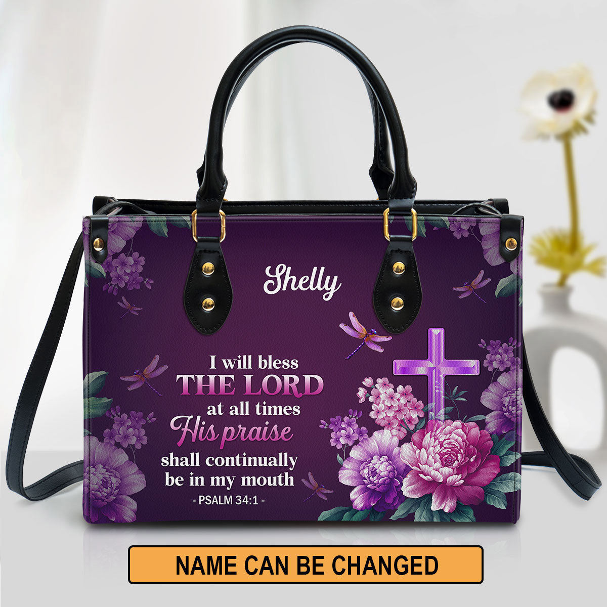 I Will Bless The Lord At All Times Leather Bag, Personalized Leather Bag With Handle For Christian Women