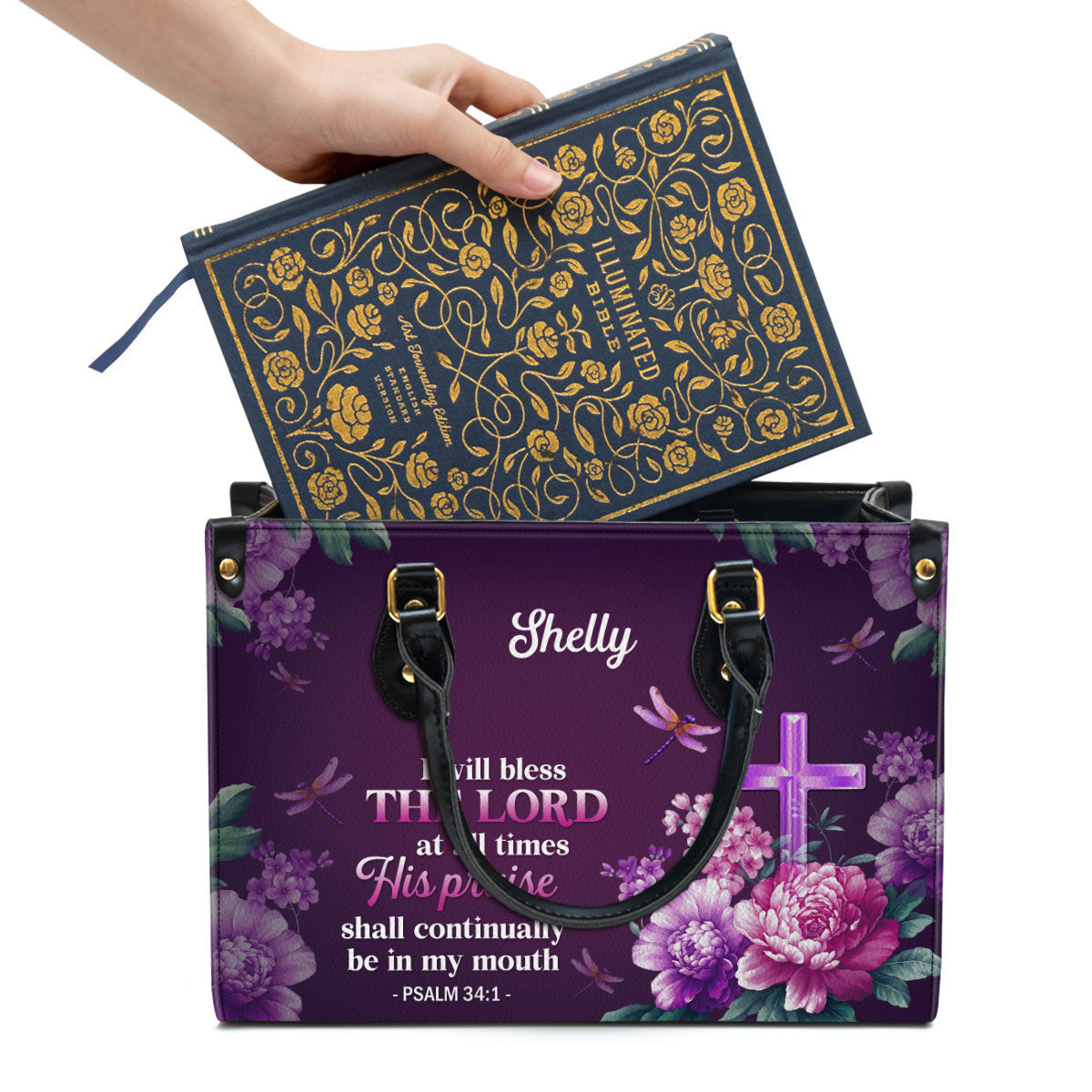 I Will Bless The Lord At All Times Leather Bag, Personalized Leather Bag With Handle For Christian Women