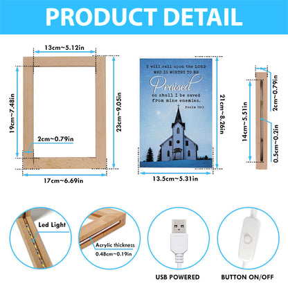I Will Call Upon The Lord Country Church Frame Lamp Art - Christian Night Light - Religious Decor