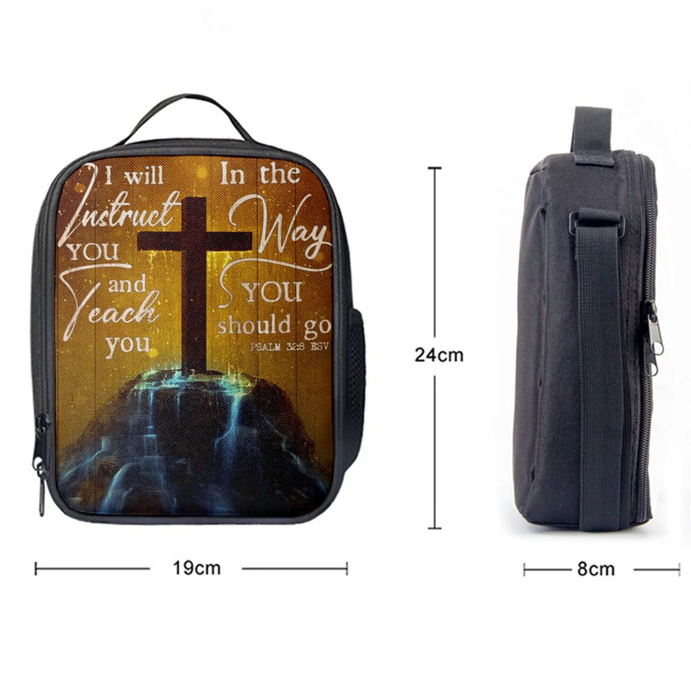 I Will Instruct You And Teach You In The Way You Should Go Cross Lunch Bag, Christian Lunch Bag, Religious Lunch Box For School, Picnic
