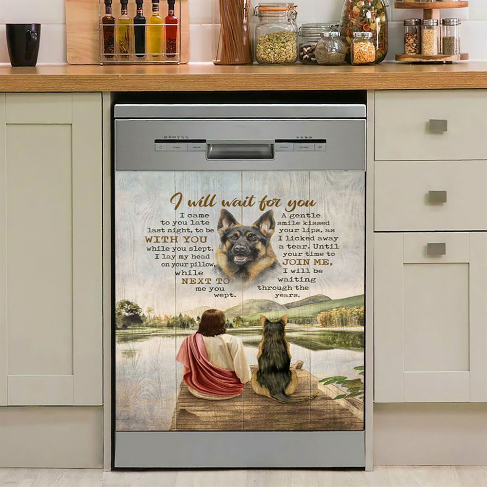 I Will Wait For You Dishwasher Cover, German Shepherd And Jesus Dishwasher Stickers, Bible Verse Kitchen Decor