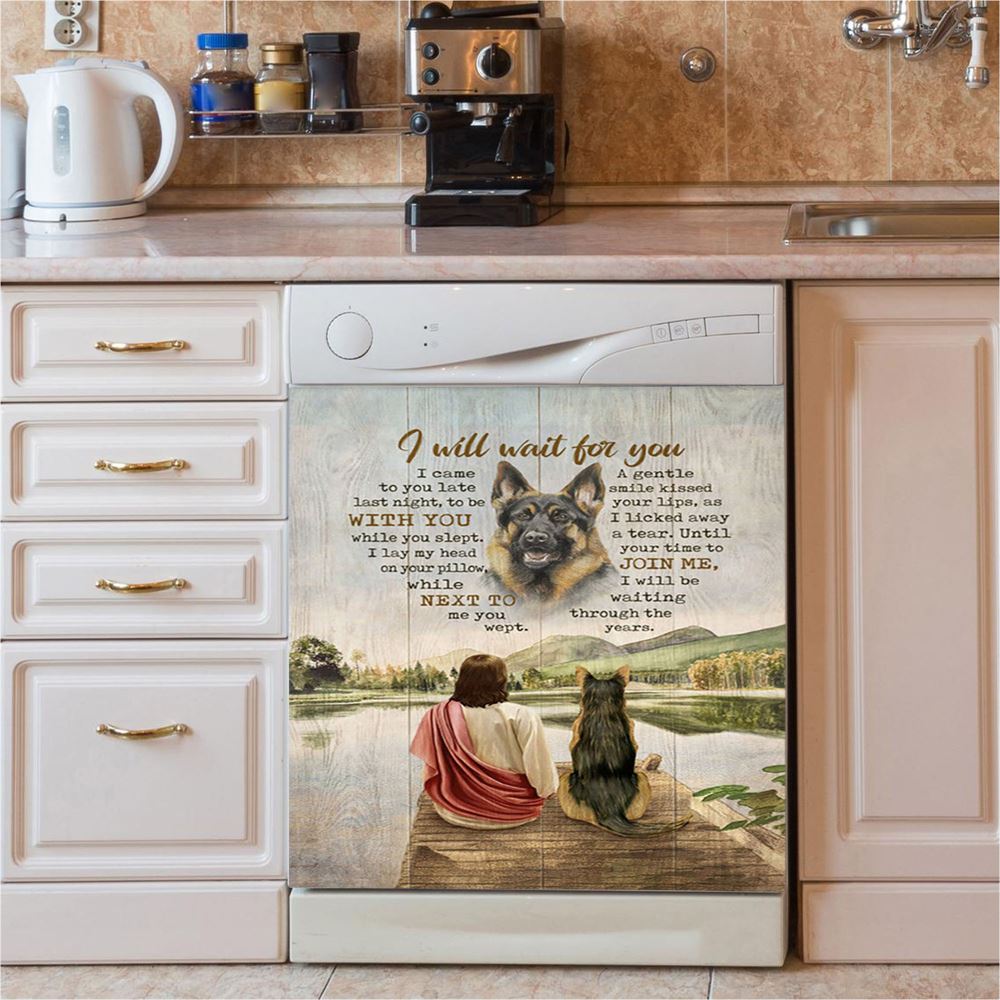 I Will Wait For You Dishwasher Cover, German Shepherd And Jesus Dishwasher Stickers, Bible Verse Kitchen Decor