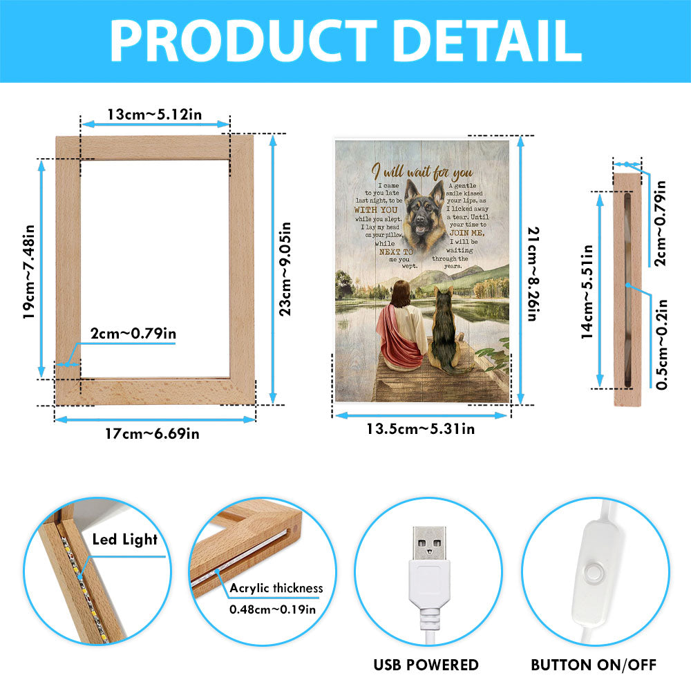 I Will Wait For You Frame Lamp - German Shepherd And Jesus Frame Lamp Art - Bible Verse Art - Christian Inspirational Decor