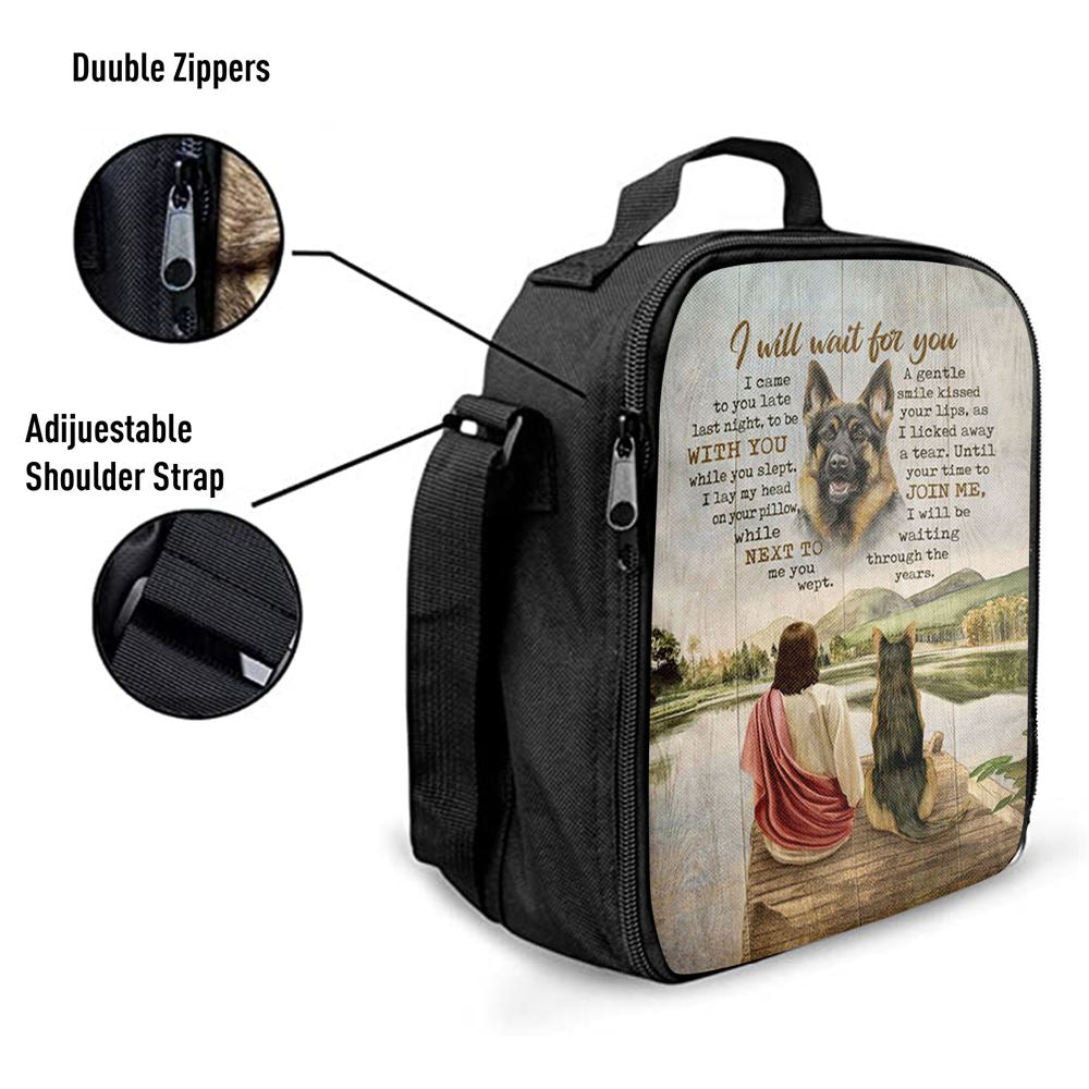 I Will Wait For You Lunch Bag, German Shepherd And Jesus Lunch Bag, Christian Lunch Bag, Religious Lunch Box For School, Picnic