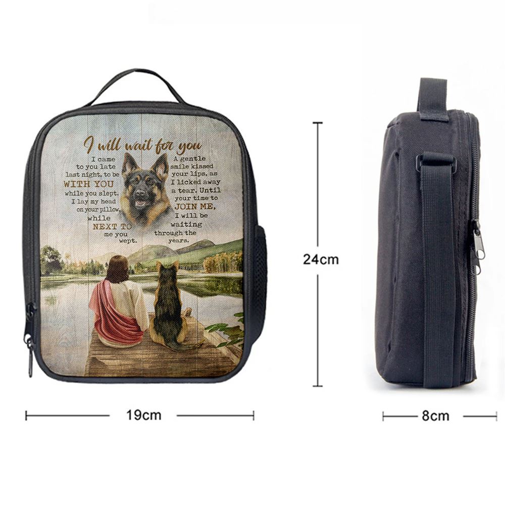 I Will Wait For You Lunch Bag, German Shepherd And Jesus Lunch Bag, Christian Lunch Bag, Religious Lunch Box For School, Picnic