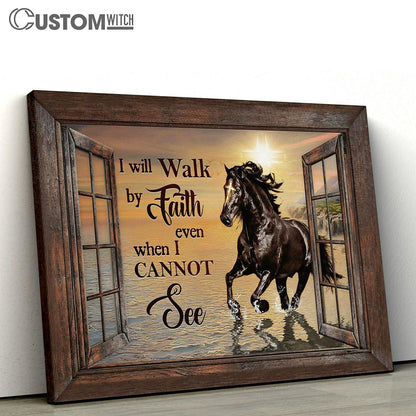 I Will Walk By Faith Black Horse Sunset Wall Art Canvas - Christian Wall Art - Religious Art
