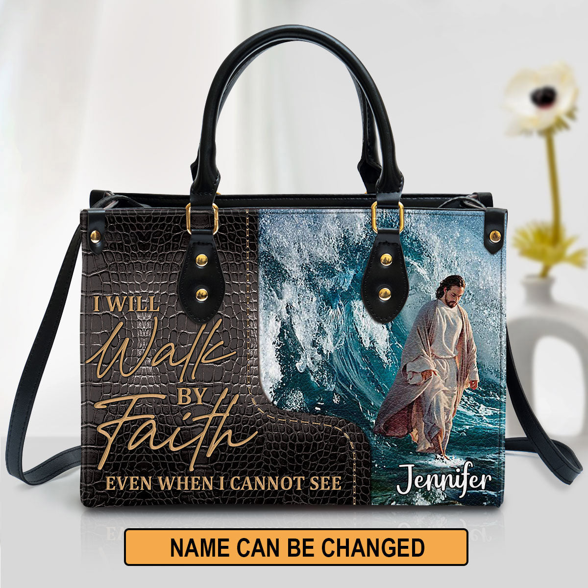 I Will Walk By Faith Even I Cannot See, Unique Jesus Leather Bag, Christian Pu Leather Bags For Women
