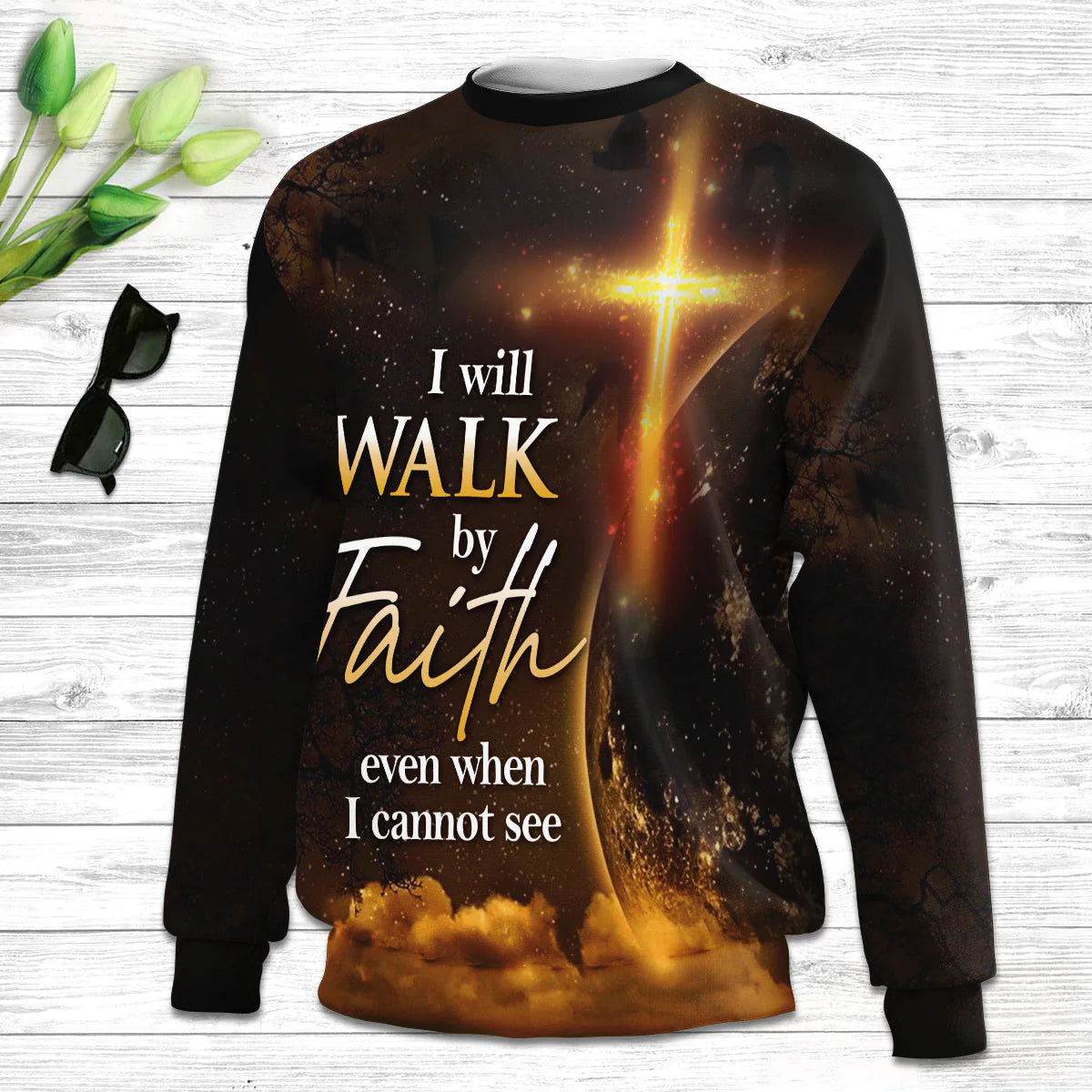 I Will Walk By Faith Even When Cannot See Lion Ugly Christmas Sweater - Christian Unisex Sweater - Religious Christmas Gift
