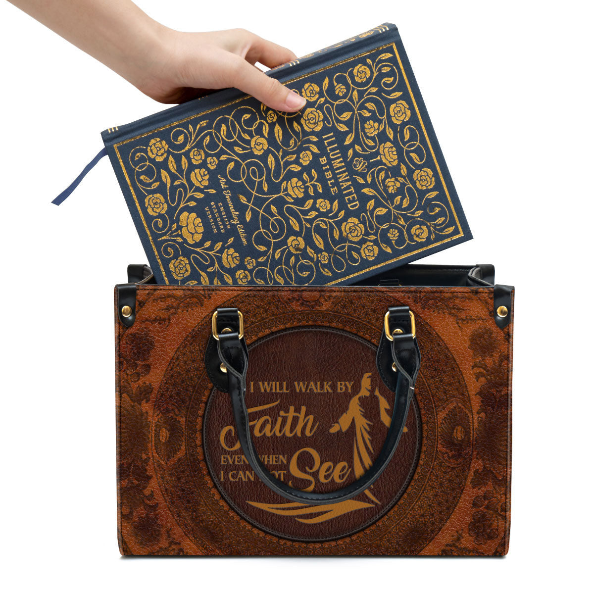 I Will Walk By Faith Even When I Can Not See Leather Handbag, Religious Gifts For Women, Women Pu Leather Bag