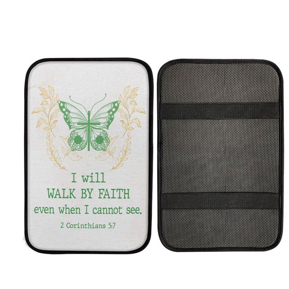 I Will Walk By Faith Even When I Cannot See Butterfly Car Center Console Cover, Cross Car Interior Accessories