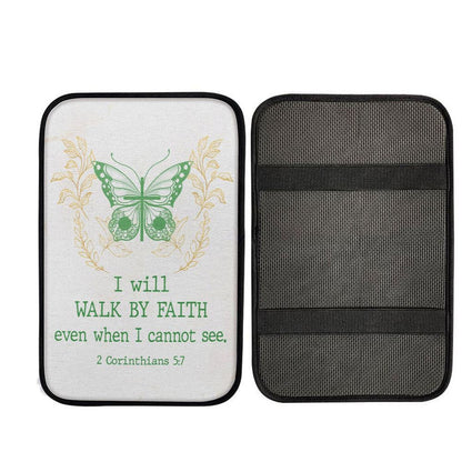 I Will Walk By Faith Even When I Cannot See Butterfly Car Center Console Cover, Cross Car Interior Accessories