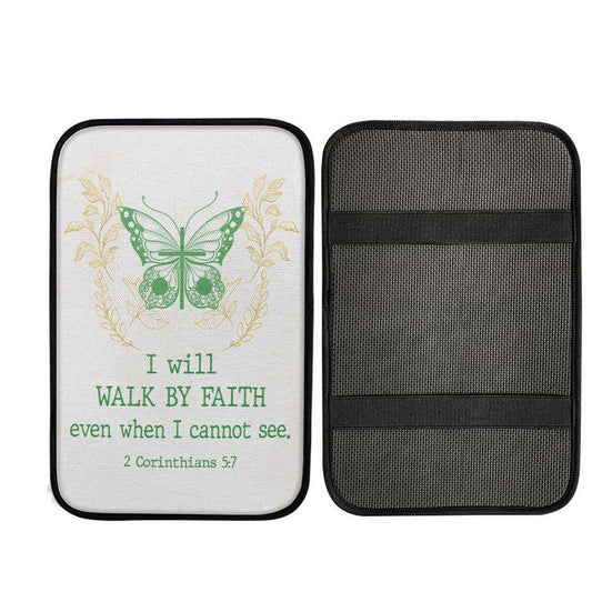 I Will Walk By Faith Even When I Cannot See Butterfly Car Center Console Cover, Cross Car Interior Accessories