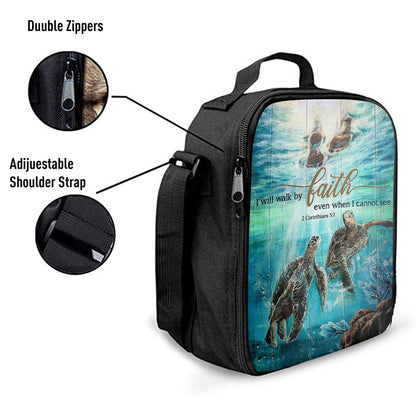 I Will Walk By Faith Even When I Cannot See Turtle Lunch Bag, Christian Lunch Bag, Religious Lunch Box For School, Picnic