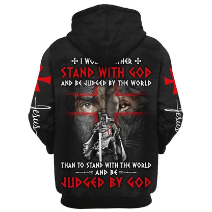 I Would Rather Stand With God And Be Judged By The World Lion And Warrior Hoodie For Men & Women, God 3D Printed Hoodie, Christian Apparel Hoodies