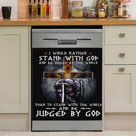 I Would Rather Stand With God Dishwasher Cover, Lion Of Judah Cross Warrior Dishwasher Stickers, Bible Verse Kitchen Decor