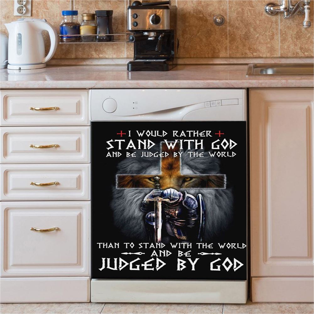 I Would Rather Stand With God Dishwasher Cover, Lion Of Judah Cross Warrior Dishwasher Stickers, Bible Verse Kitchen Decor