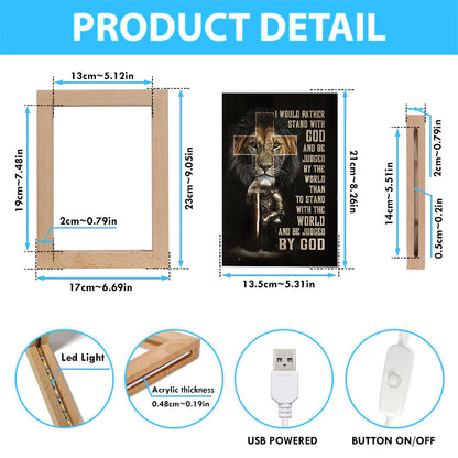 I Would Rather Stand With God Frame Lamp - Lion Of Judah Cross Warrior Frame Lamp Art - Bible Verse Art - Christian Inspirational Decor