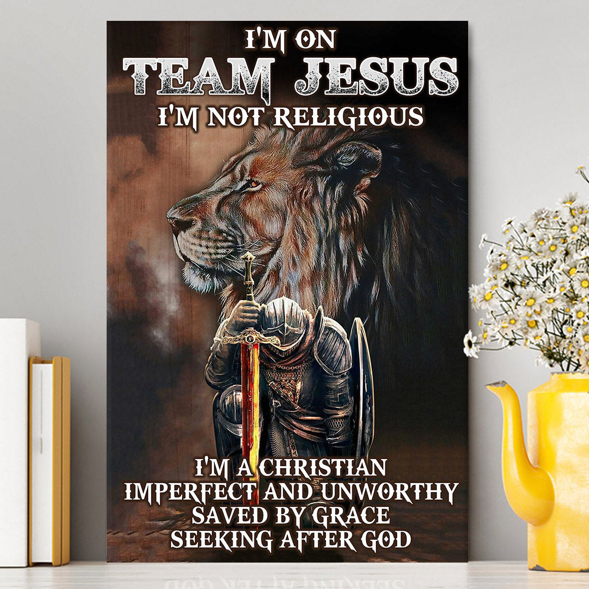 I'm On Team Jesus Canvas Wall Art - Lion & Warrior Canvas - Jesus Canvas Pictures - Christian Canvas Wall Art