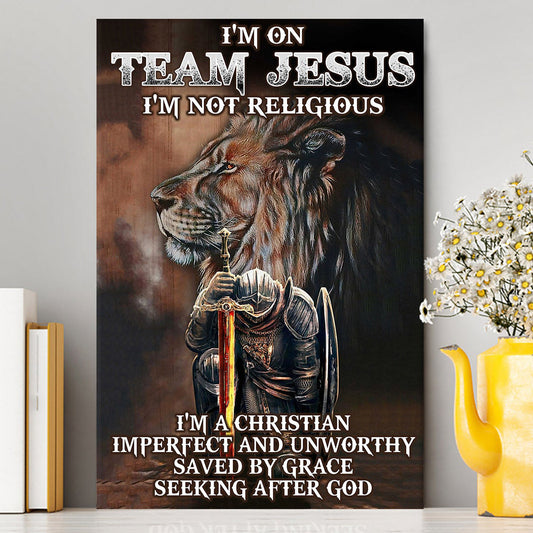 I'm On Team Jesus Canvas Wall Art - Lion & Warrior Canvas - Jesus Canvas Pictures - Christian Canvas Wall Art