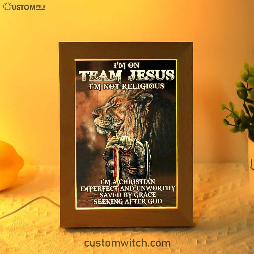 I'm On Team Jesus Frame Lamp Art - Lion & Warrior Frame Lamp - Jesus Frame Lamp Pictures - Christian Night Light