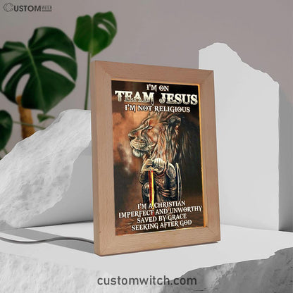 I'm On Team Jesus Frame Lamp Art - Lion & Warrior Frame Lamp - Jesus Frame Lamp Pictures - Christian Night Light