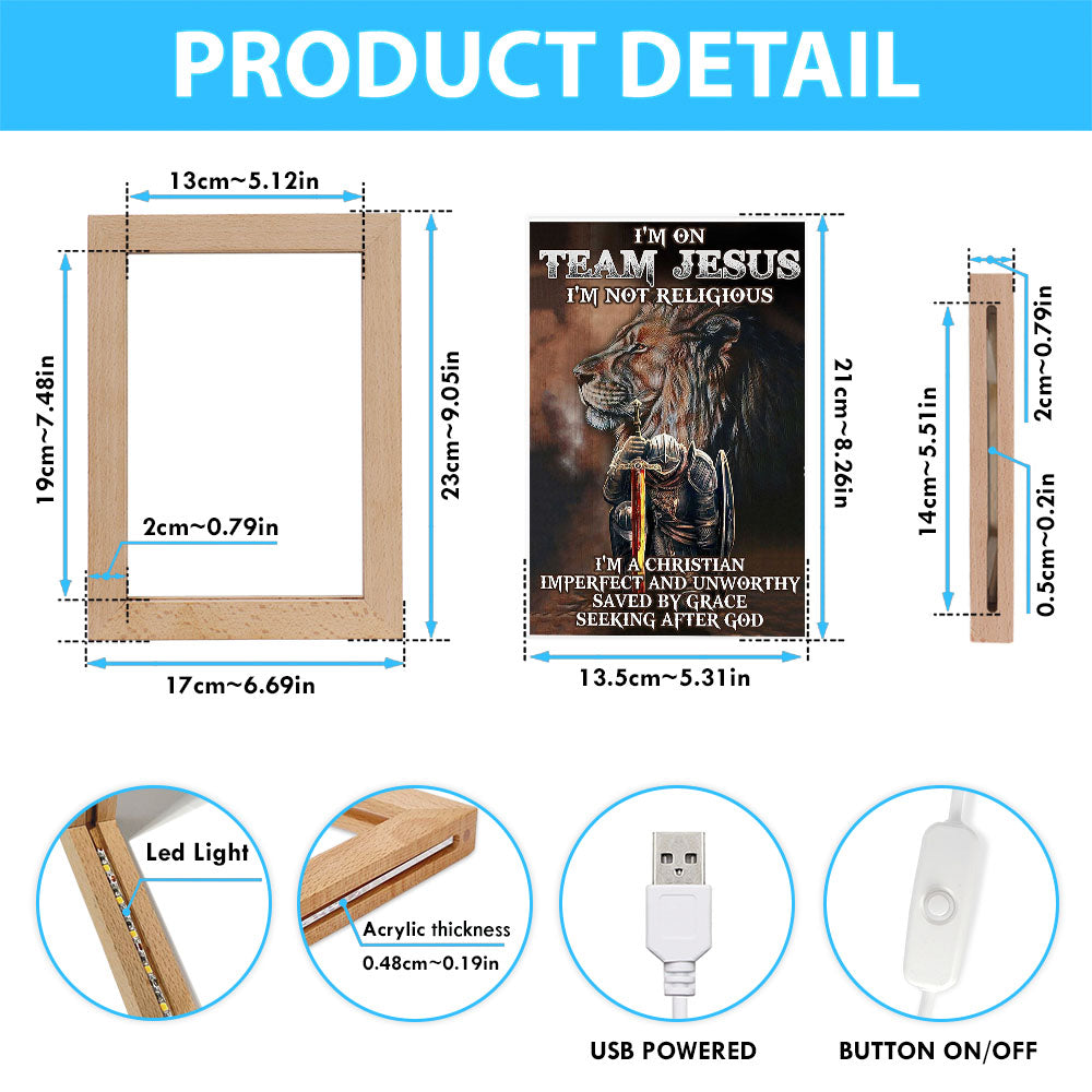 I'm On Team Jesus Frame Lamp Art - Lion & Warrior Frame Lamp - Jesus Frame Lamp Pictures - Christian Night Light